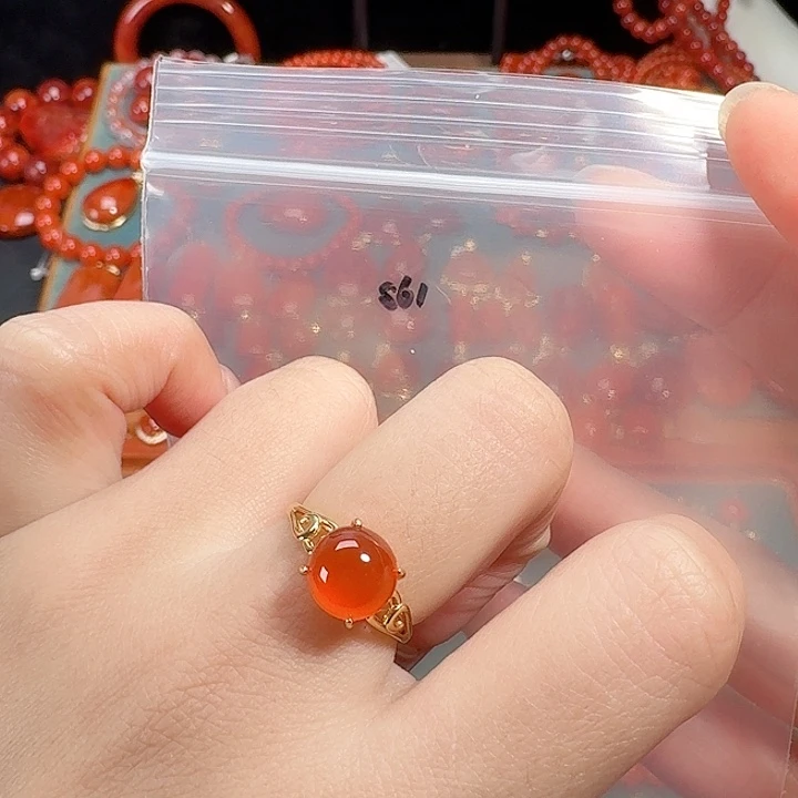 南红玛瑙银S925镶嵌戒指