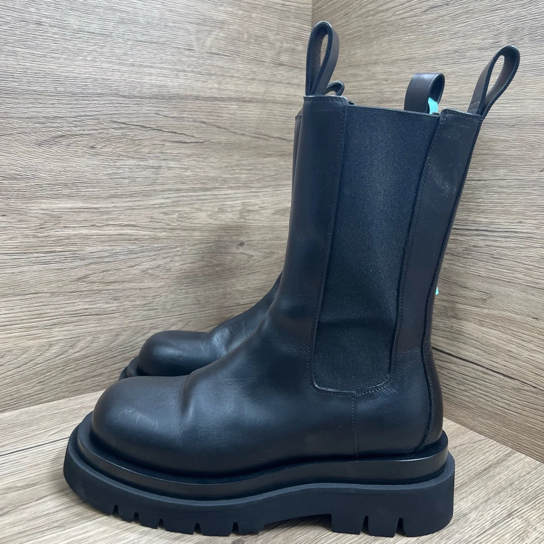 99新 BOTTEGA VENETA/葆蝶家 xz2 BV黑色厚底长筒靴36.5码/206847