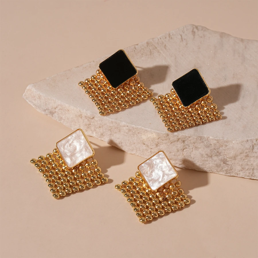 JQ欧美重工金属感编织菱形银针耳钉复古简约几何气质高级感耳环女