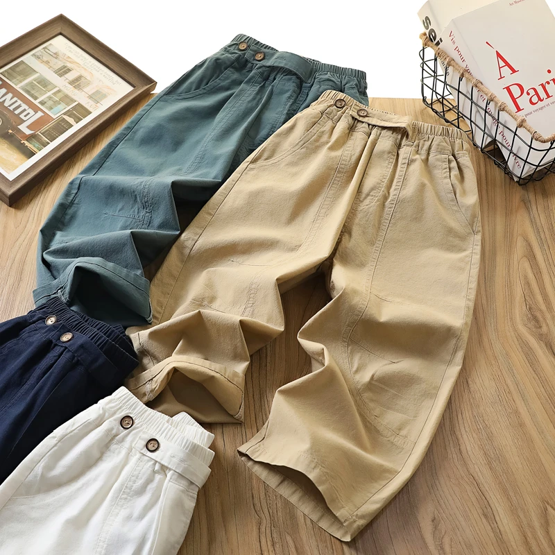 透气轻盈儿童纯棉工装风防蚊休闲裤中大童纯色百搭夏凉感裤子潮