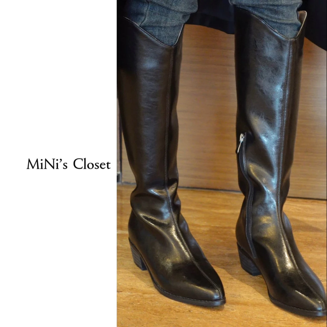 【MiNi推荐】高定时尚长筒靴西部牛仔靴尖头拉链直筒骑士靴女JC0313