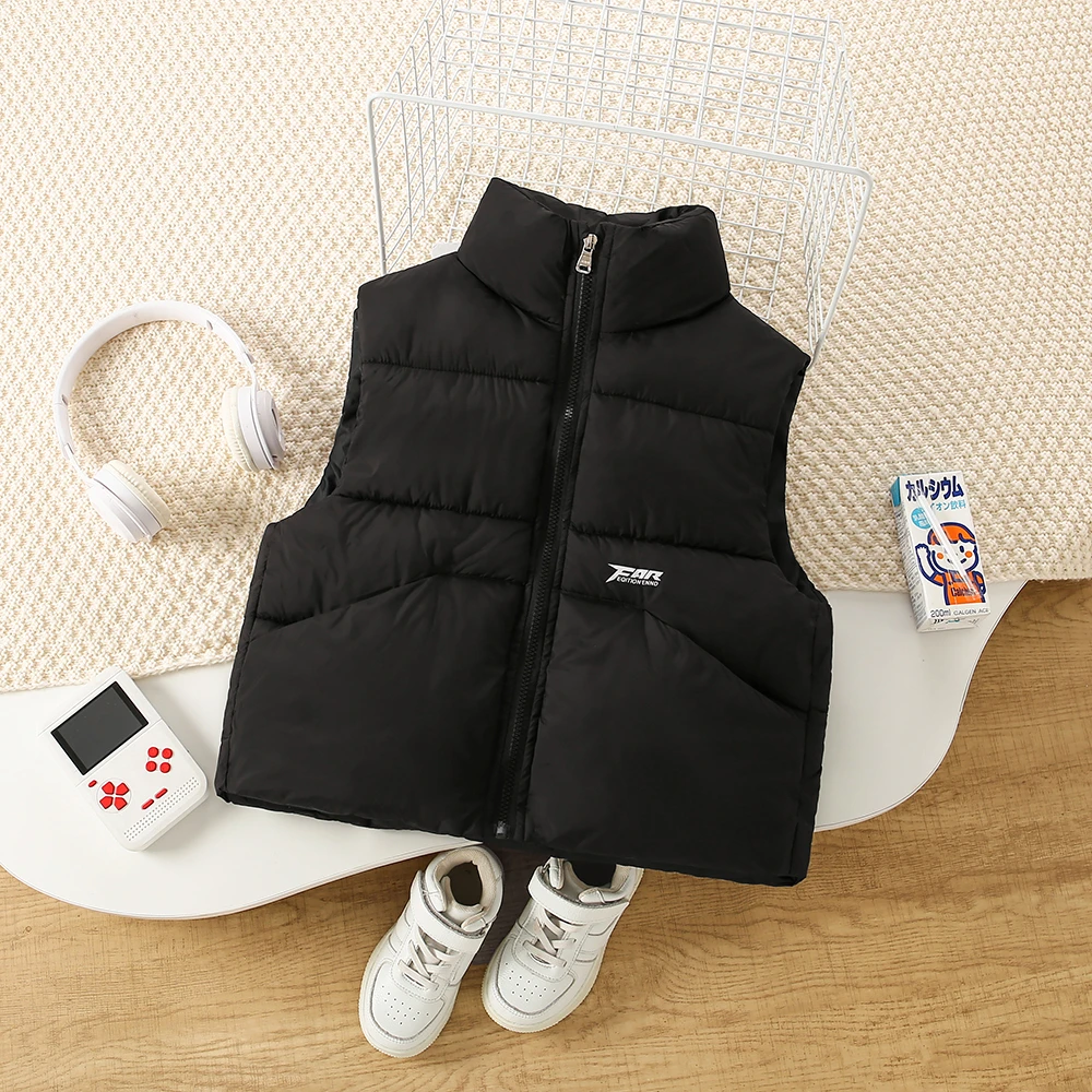 儿童棉马甲保暖秋冬冬季纯色男女通用加厚宝宝坎肩字母厚款