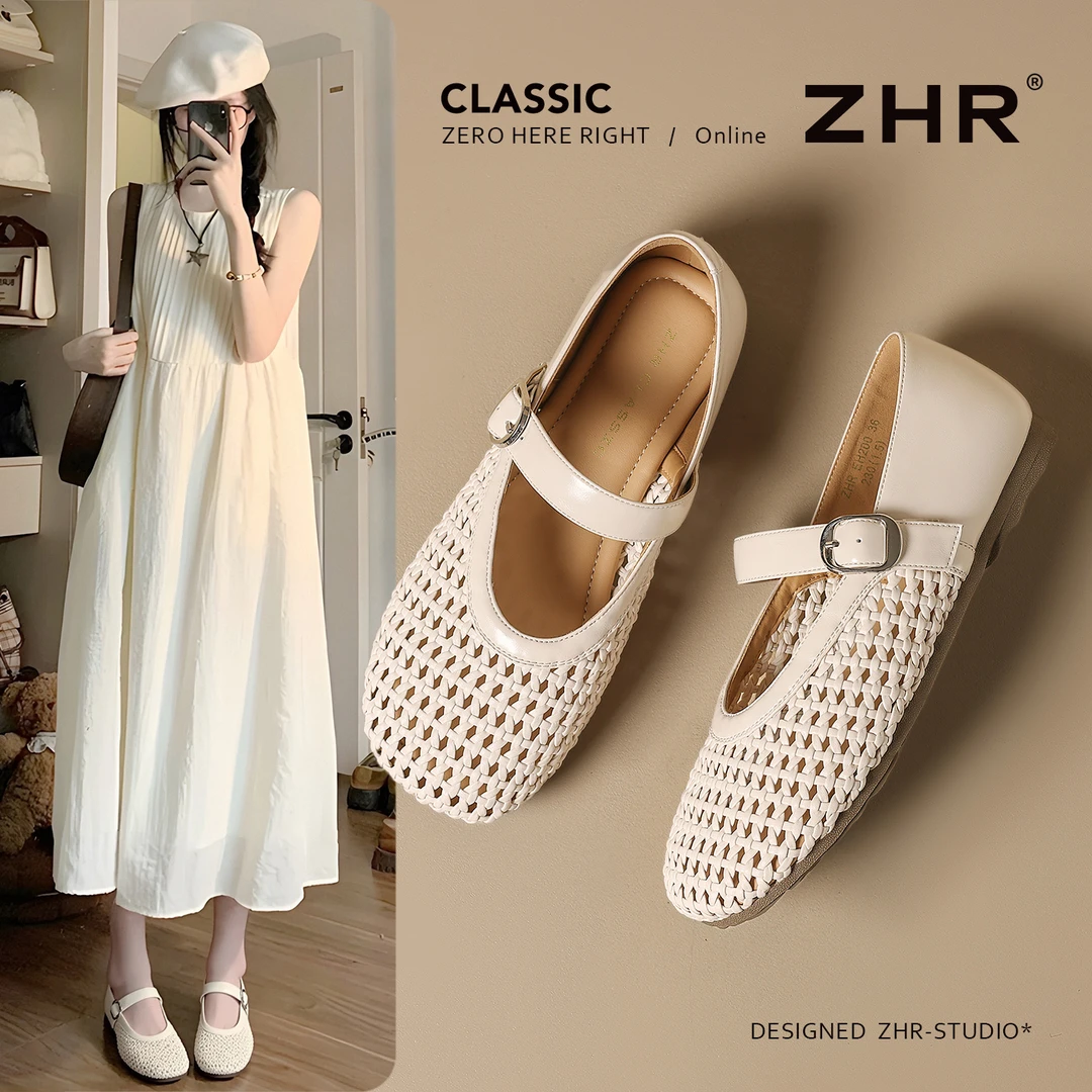 ZHR/则则镂空网面单鞋女夏季爆款软底透气百搭一字扣凉鞋玛丽珍鞋