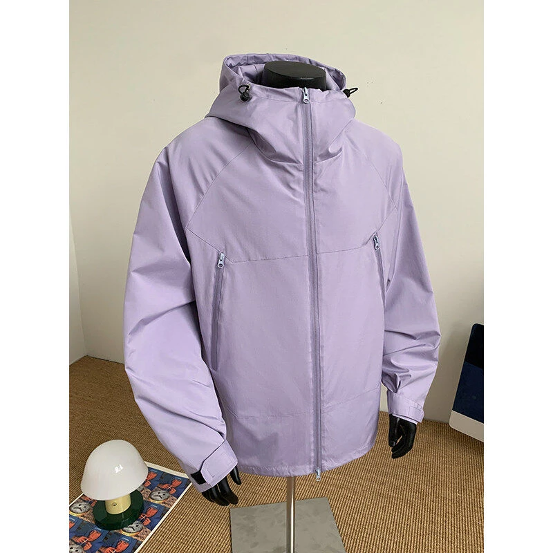 双拉链立领防风外套男款美式飞行教练夹克工装连帽硬壳压胶冲锋衣