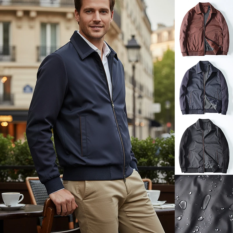 千元高端 意大利针梭双拼老钱风 秋季男士时尚休闲翻领夹克外套潮