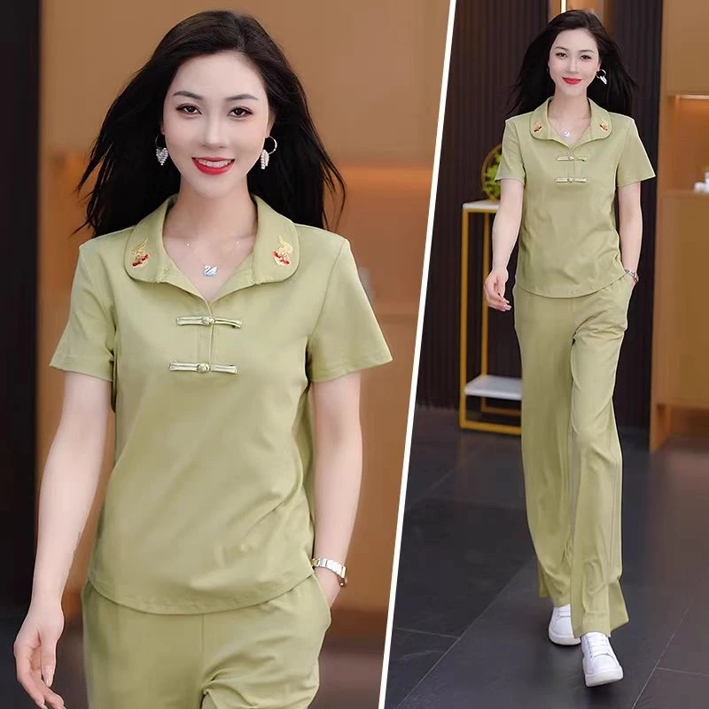 新款翻领休闲运动服套装女2025夏季新中式减龄时尚显瘦两件套潮