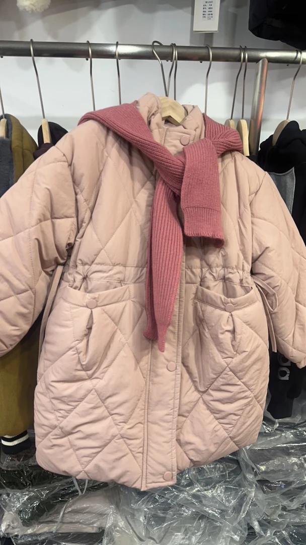 女宝韩版冬季立领中长款长款棉服宝宝森系棉袄秋冬连帽娃娃领