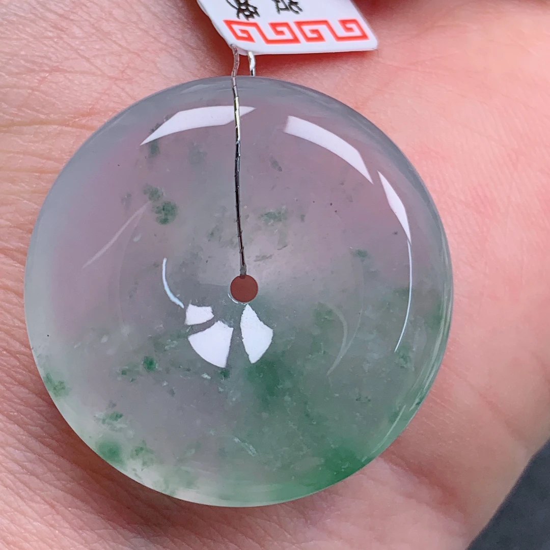 天然缅甸翡翠A货正冰飘花平安扣气质精美尺寸30.4+6.6  643