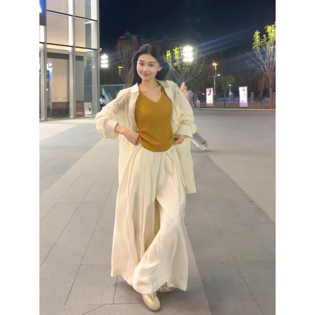 夏季女装套装洋气薄款防晒衬衫显瘦阔腿休闲裤盐系轻熟小众穿搭