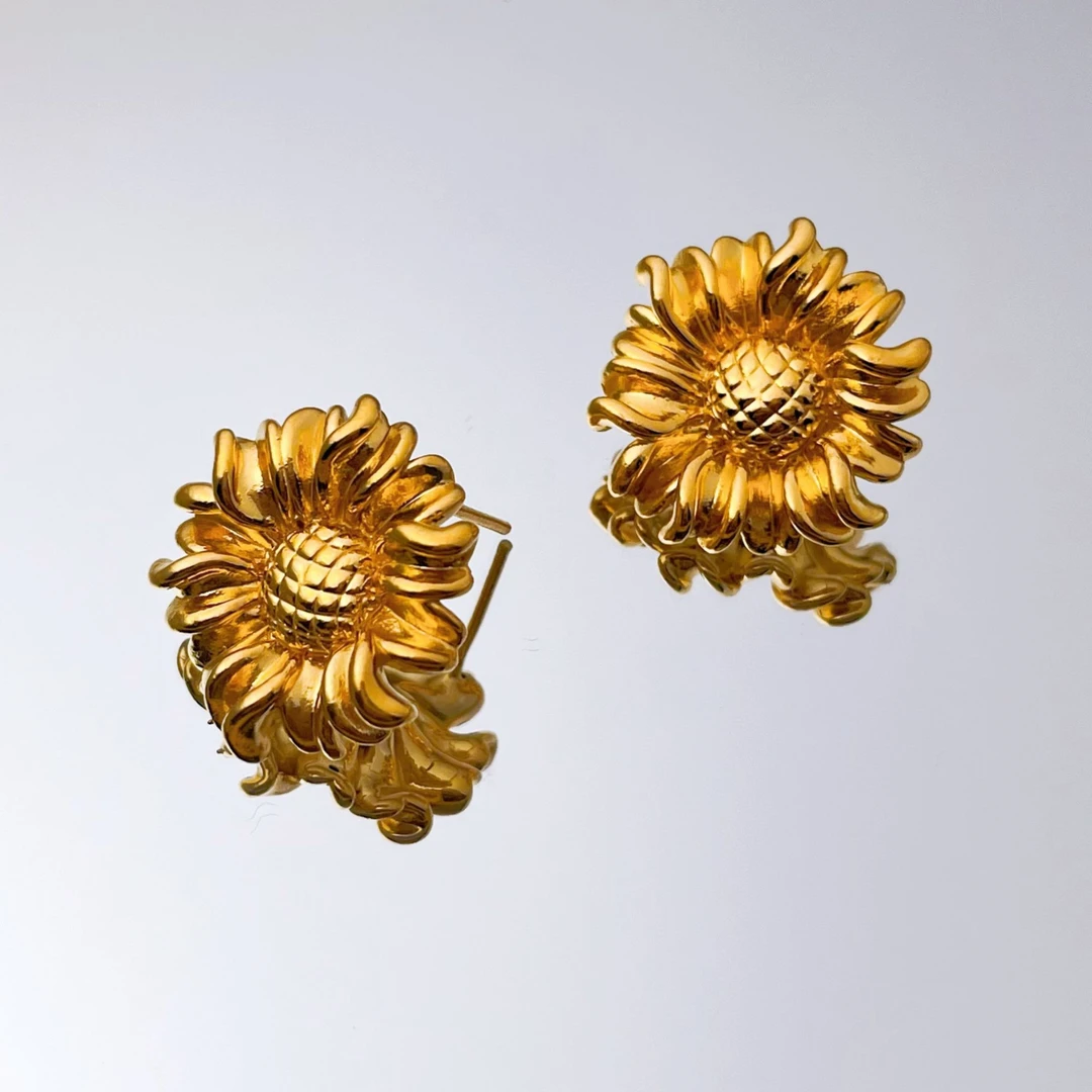 【向日葵耳钉合集】足金999黄金5D无氰向日葵百搭时尚耳钉