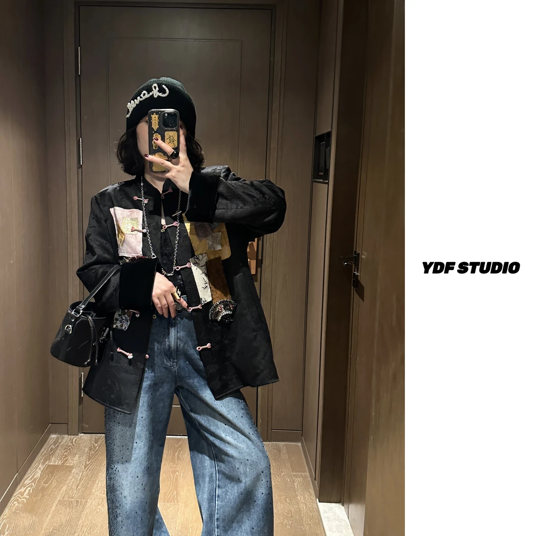 YDFSTUDIO小众【优雅乐章】新中式国风贴布装饰设计立领盘扣外套