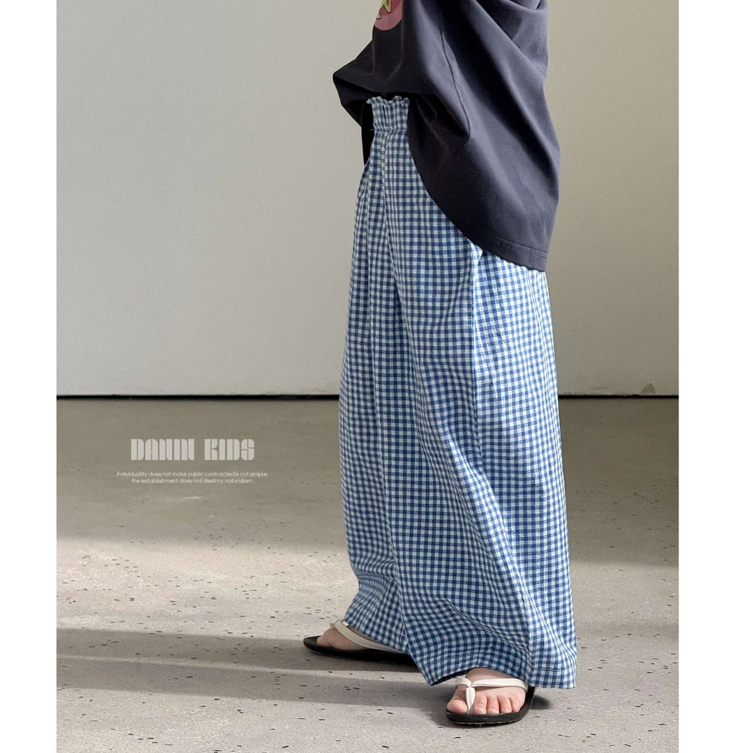 【嗒囜】高密格纹棉~柔软细腻 女童春夏季新款宽松格子儿童休闲裤子