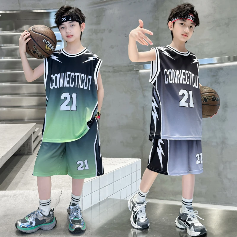 儿童夏季速干篮球服套装男童冰丝凉感运动背心球衣男孩比赛训练服