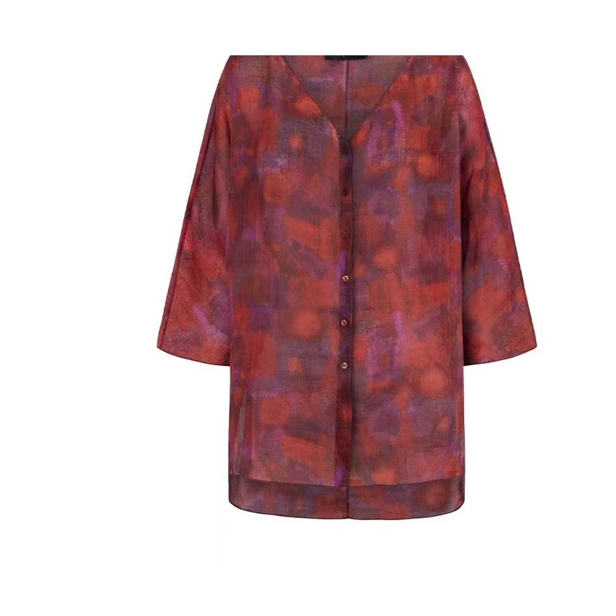 西班牙78支100%苎麻水彩晕染印花上衣（240904）20901