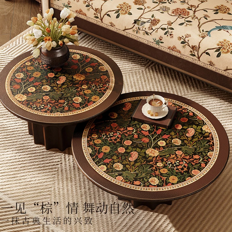 范居凯西美式复古茶几圆桌垫防水防油防尘高级感置物架皮革垫