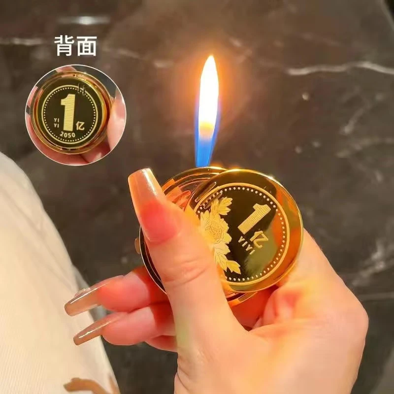 转大钱双面旋转大圆打火机充气创意个性点烟器高级手窝送男友礼物