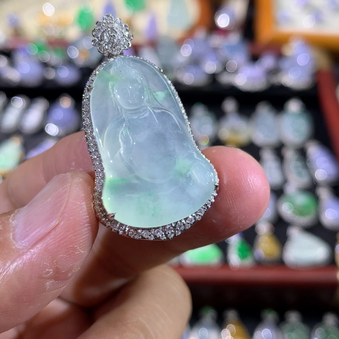 翡翠18K金镶嵌吊坠(不含链)