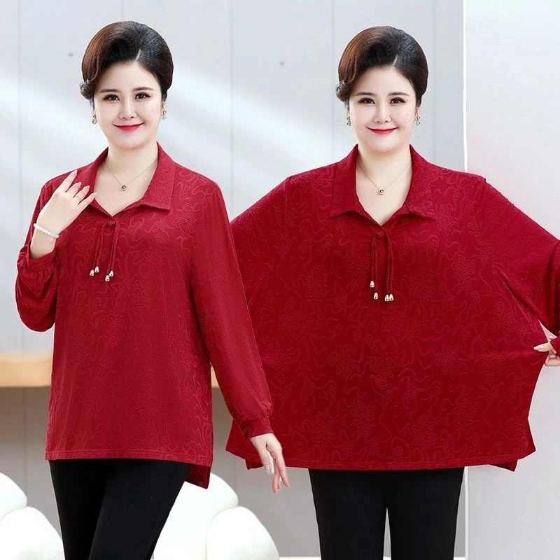 春秋新款特大码妈妈装宽松洋气中老年长袖T恤衫上衣加肥加大200斤