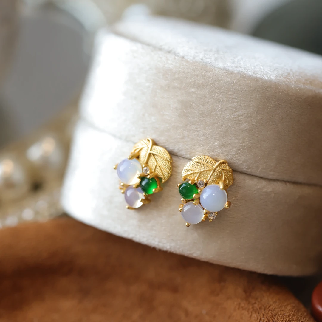 合金石英石耳饰 复古中式气质简约葡萄耳钉大气精致百搭耳饰精致