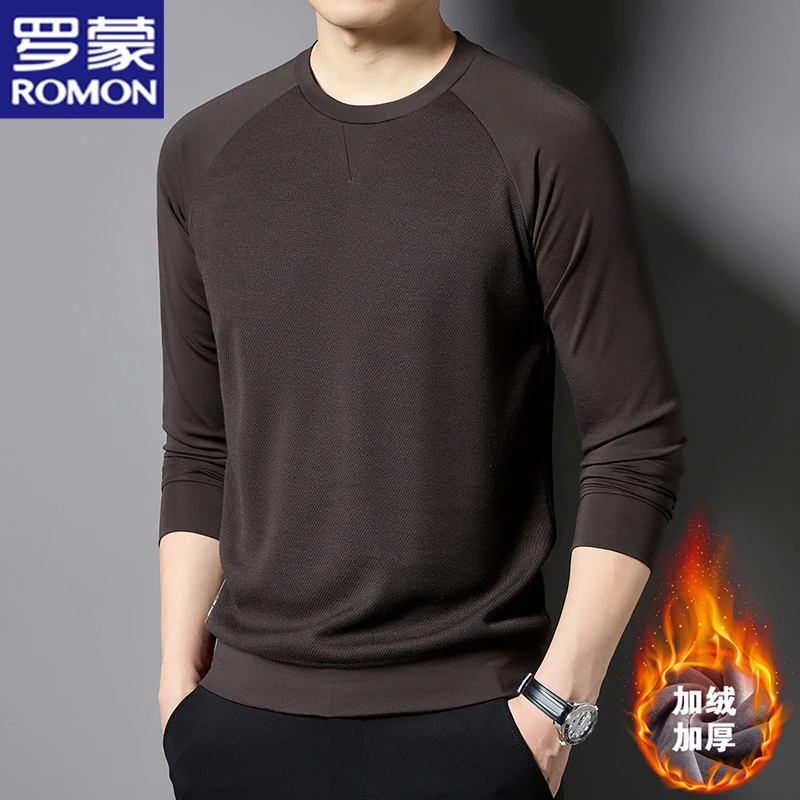 罗蒙加绒加厚秋冬季时尚休闲长袖卫衣百搭圆领套头上衣中青年男装