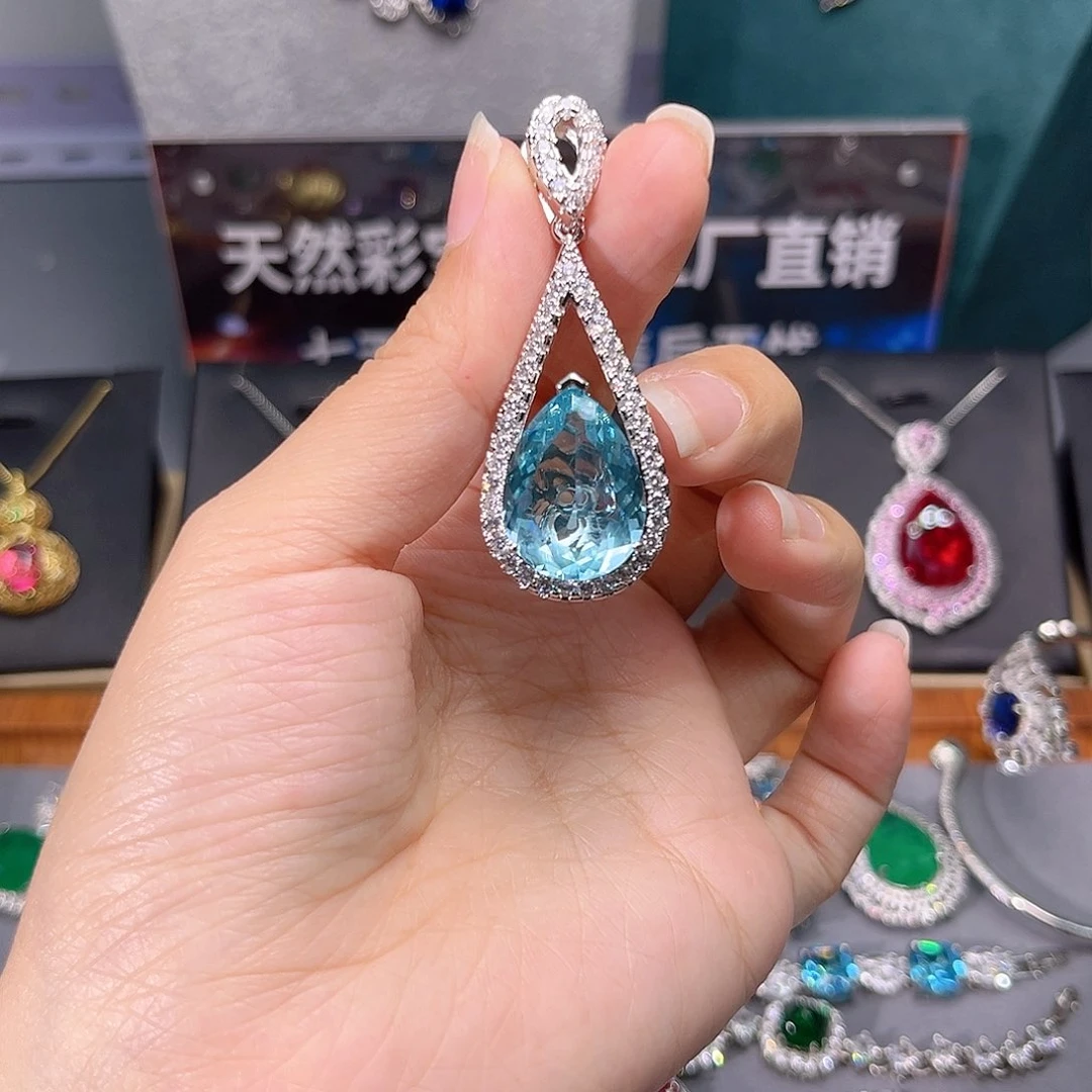 海蓝宝石颈饰银S925镶嵌w 160