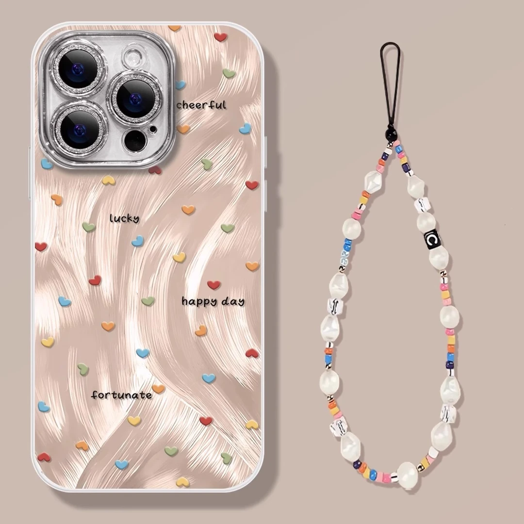 彩色爱心波点适用苹果16promax手机壳新款iPhone15防摔14plus手链