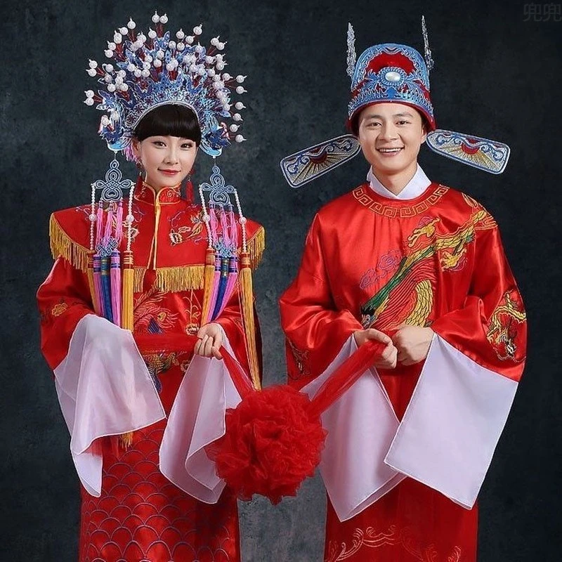 女驸马服装服凤冠霞帔中式婚礼新郎新娘状元帽子结婚古装戏服演出