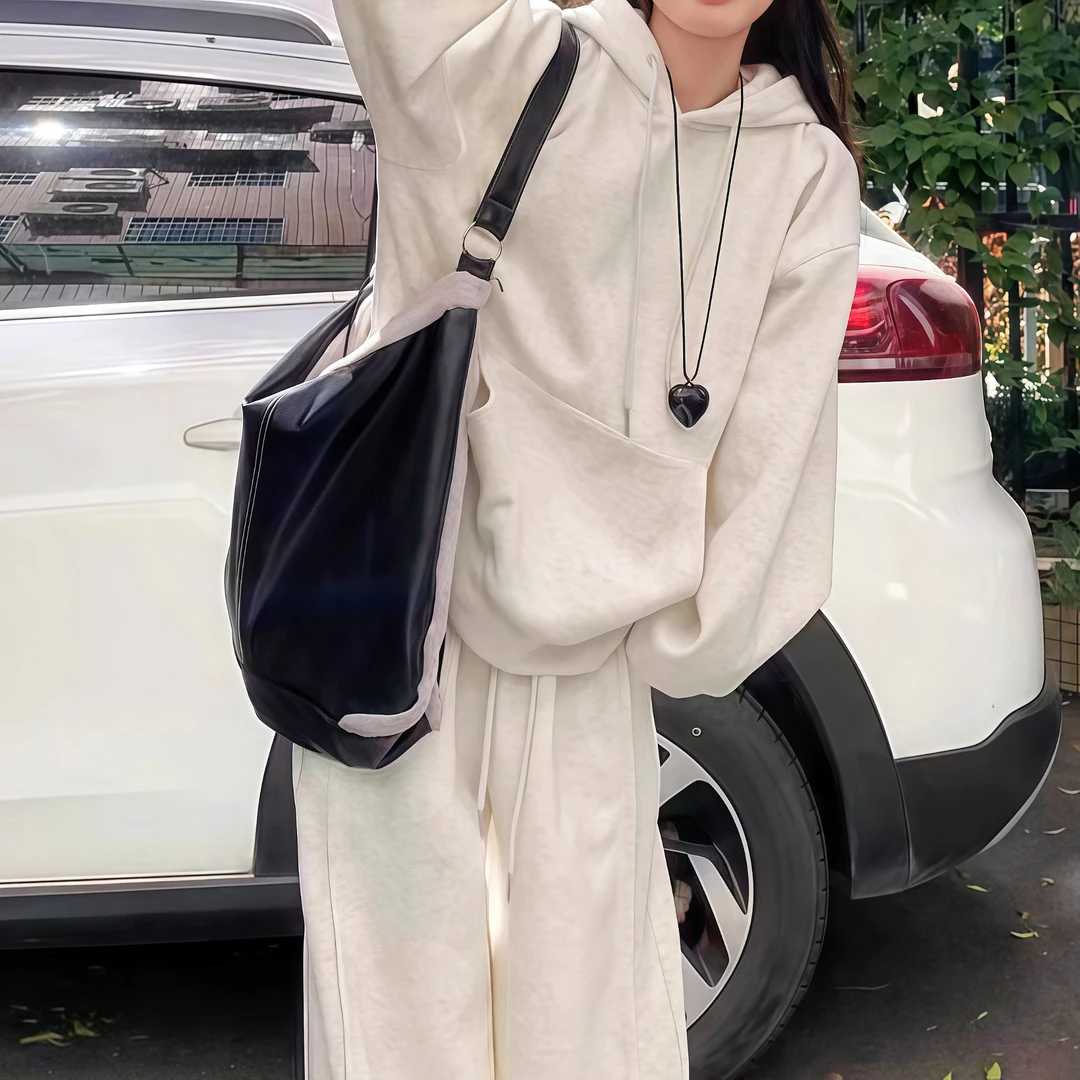 灰色宽松连帽卫衣2025新款内搭春秋冬开春美式复古连帽上衣穿搭