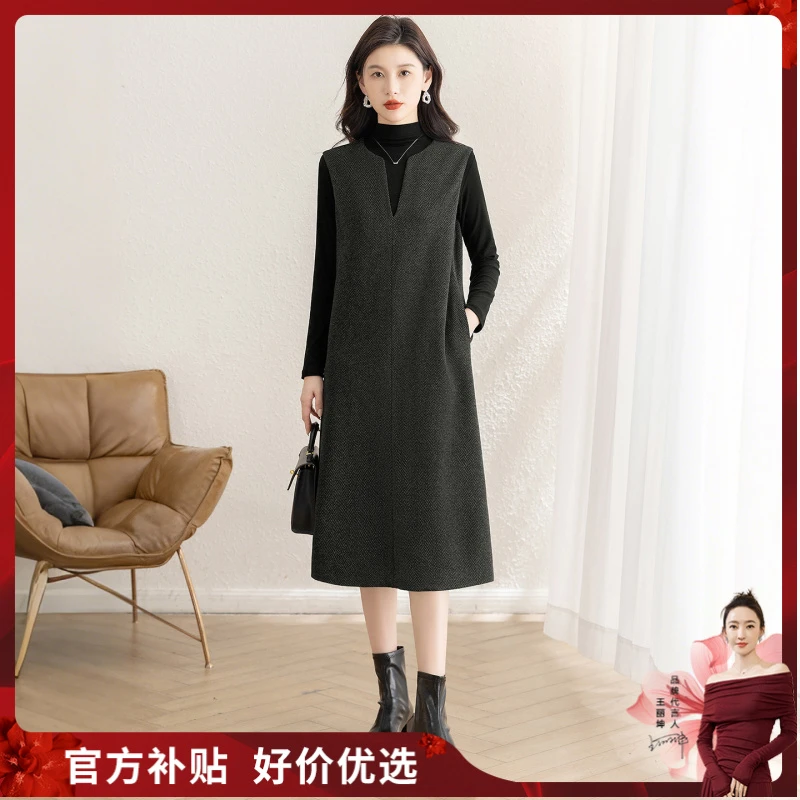 丝柏舍2025秋装新款女装复古修身显瘦中长款背心连衣裙S53R3983L