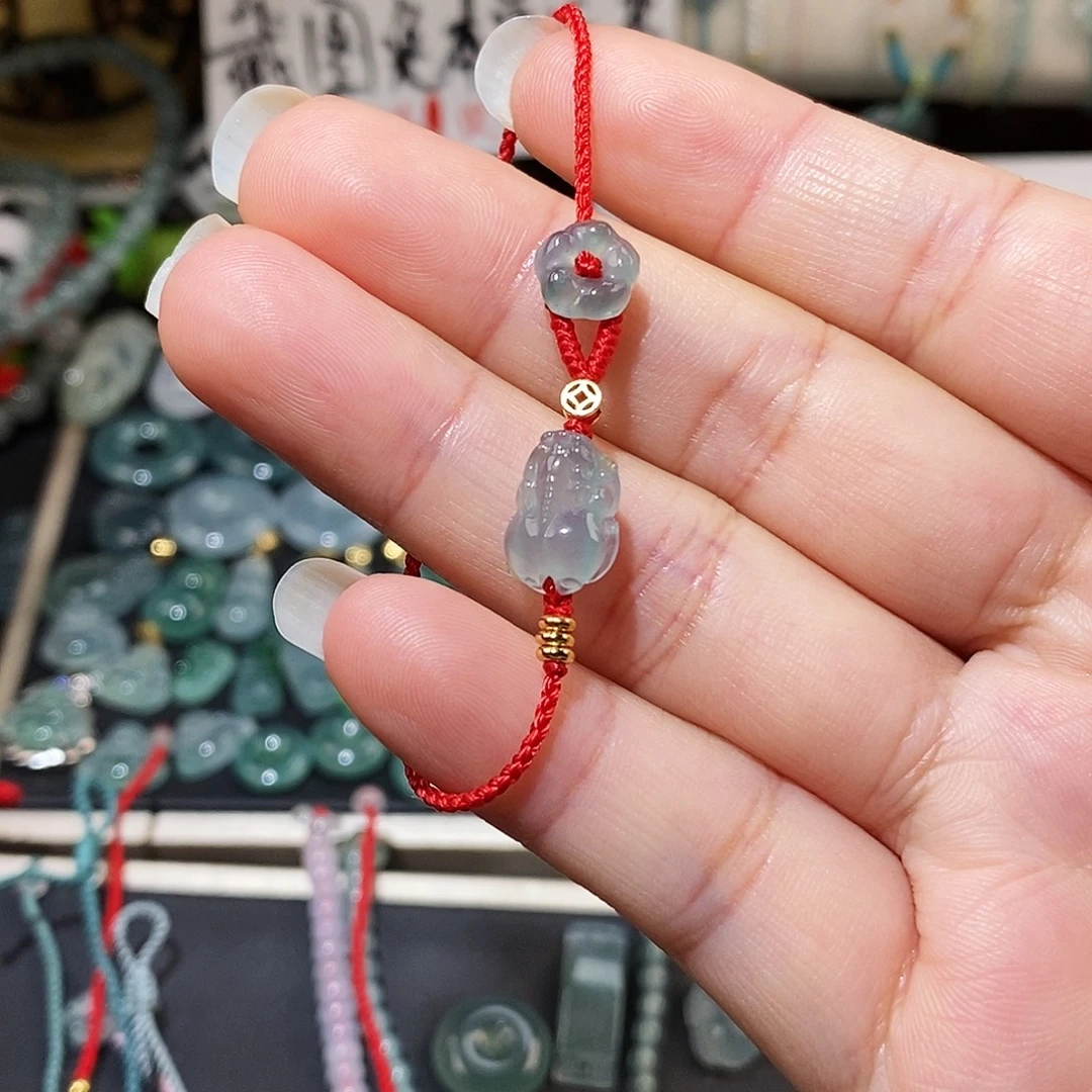 翡翠未镶嵌颈饰貔貅小花红绳15