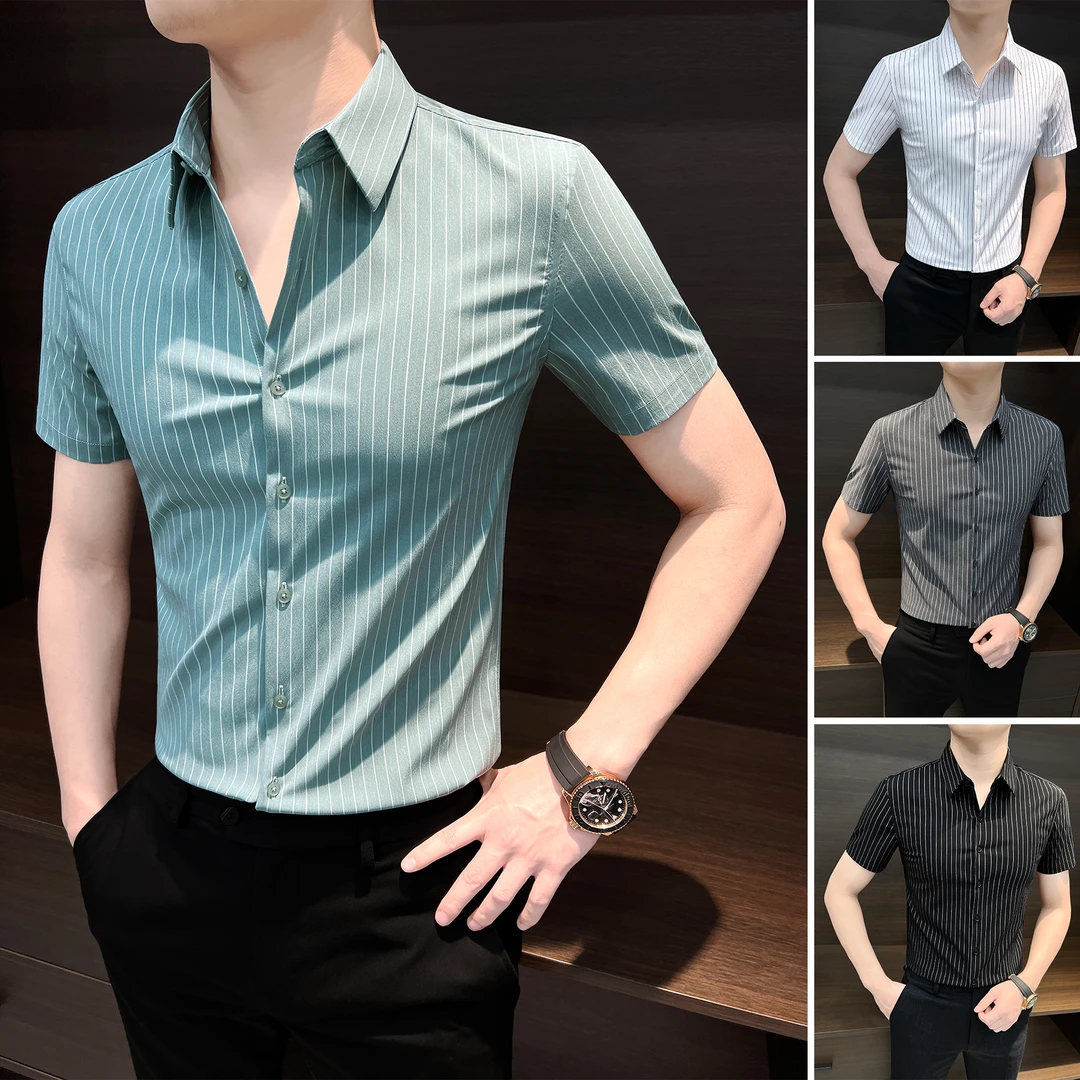 条纹短袖衬衫男士秋季爆款2025新款商务休闲男装轻奢百搭男款衬衣