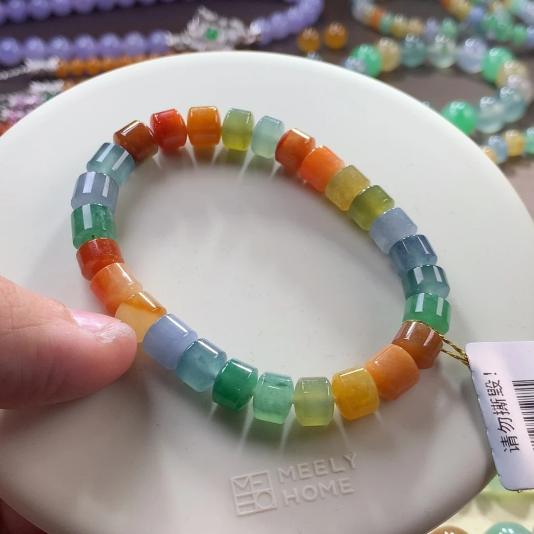 翡翠手链未镶嵌浓彩桶珠多宝