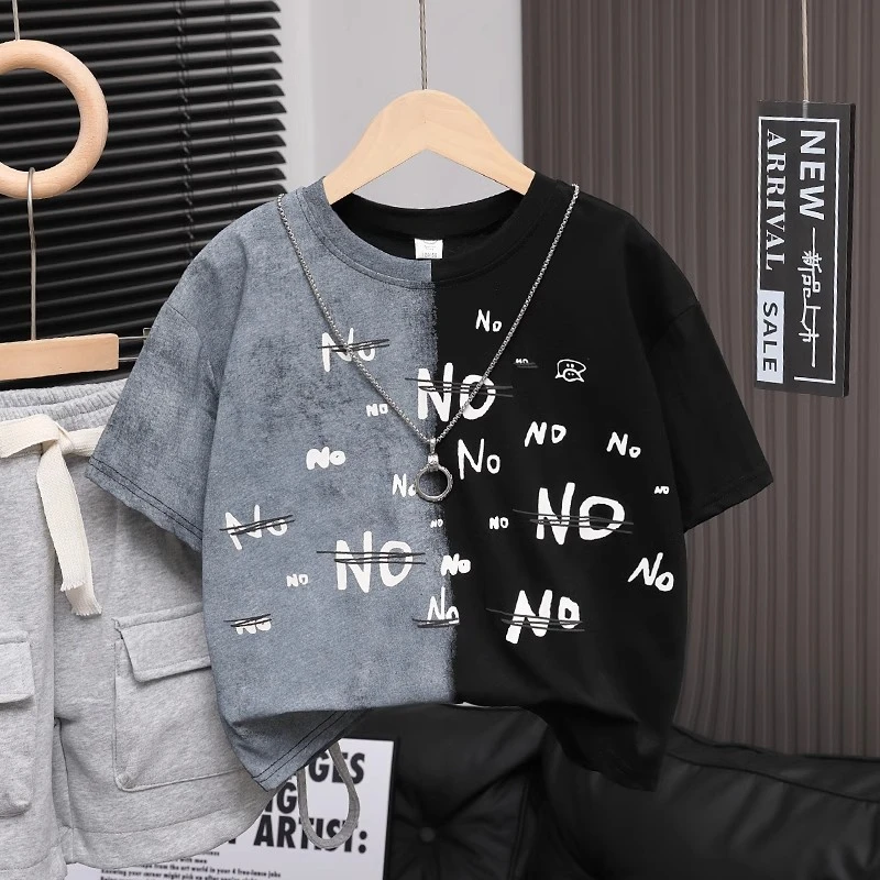 夏季新款短袖t恤2025新款儿童潮牌渐变半袖上衣网红男孩宽松体恤