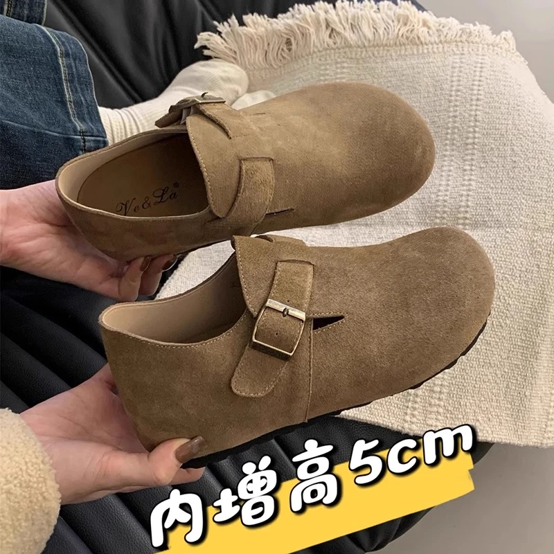 舒适款小个子内增高勃肯鞋女2025春秋季新款厚底乐福丑萌博肯单鞋