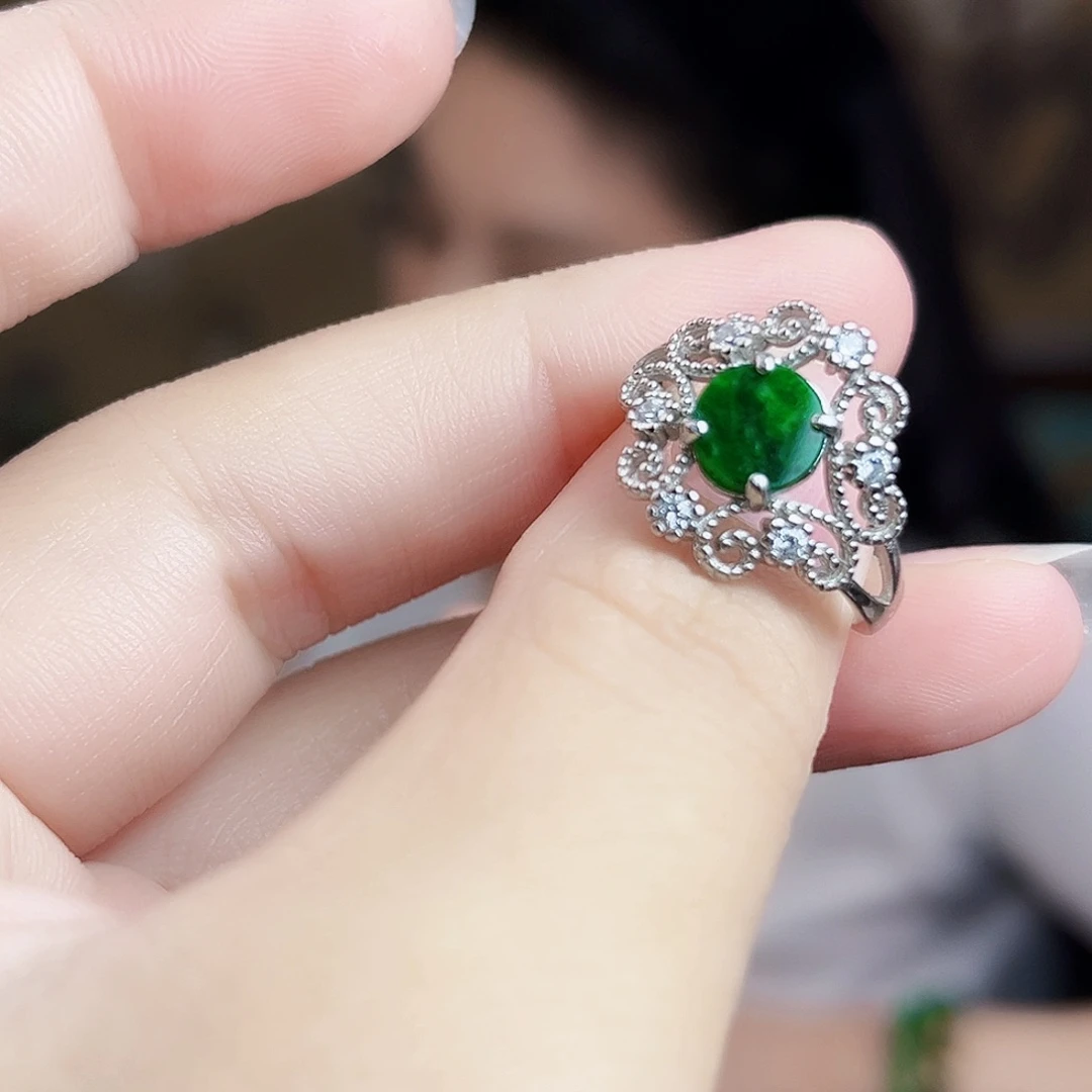 翡翠银S925镶嵌颈饰戒指