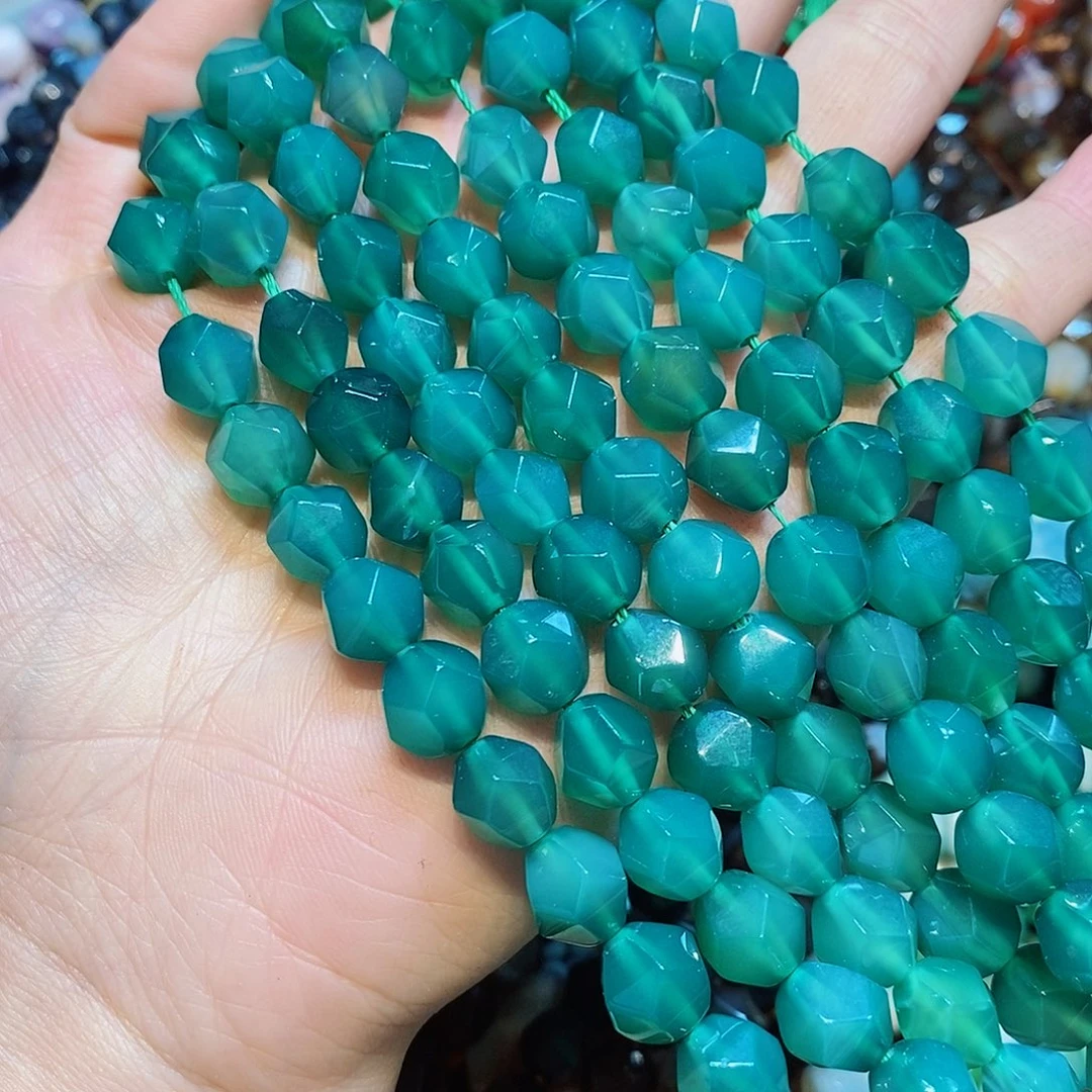 玛瑙/玉髓散珠A货绿玛瑙切面一条10mm