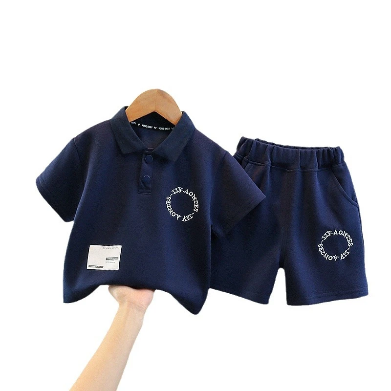 2024夏季外贸新款男童翻领Polo衫短袖套装男宝宝休闲短裤
