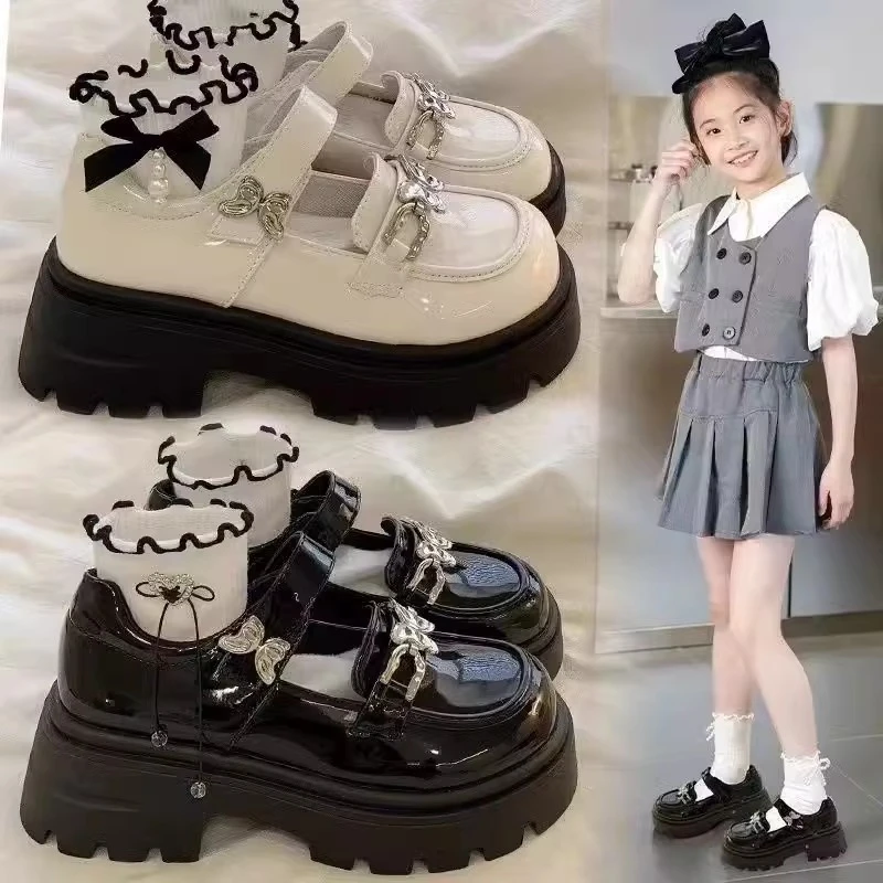 儿童小皮鞋春秋款2025新款女童公主鞋洋气百搭英伦风中大童jk单鞋