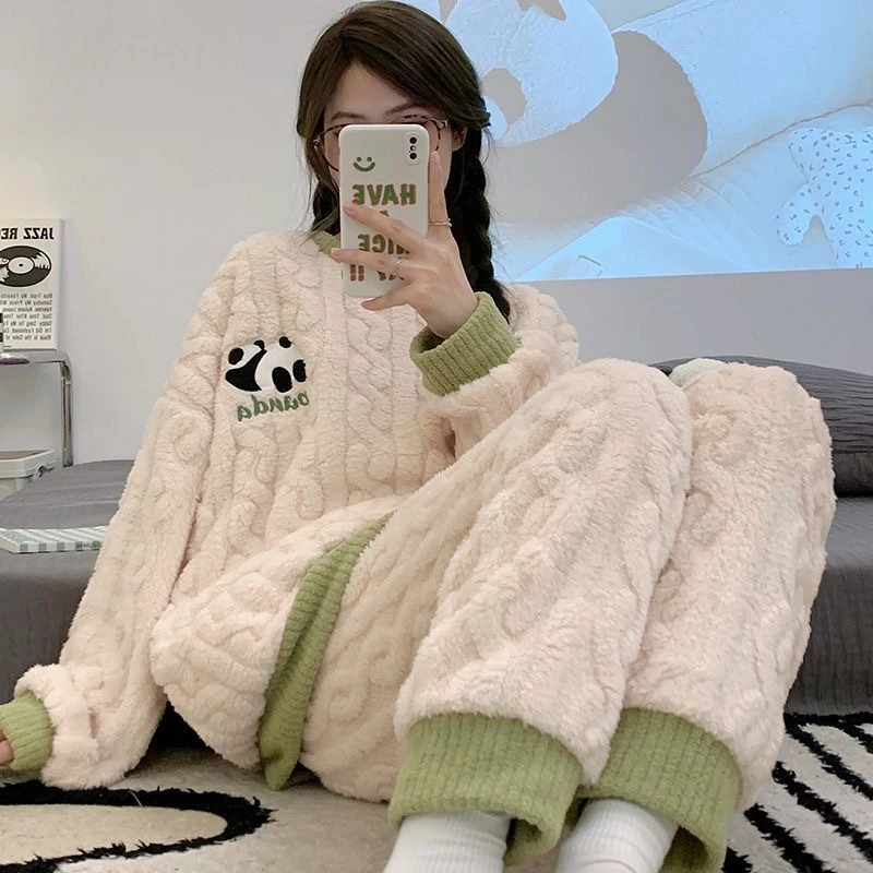 ins韩版可爱星黛露睡衣女圆领提花绒加厚保暖宽松少女休闲家居服