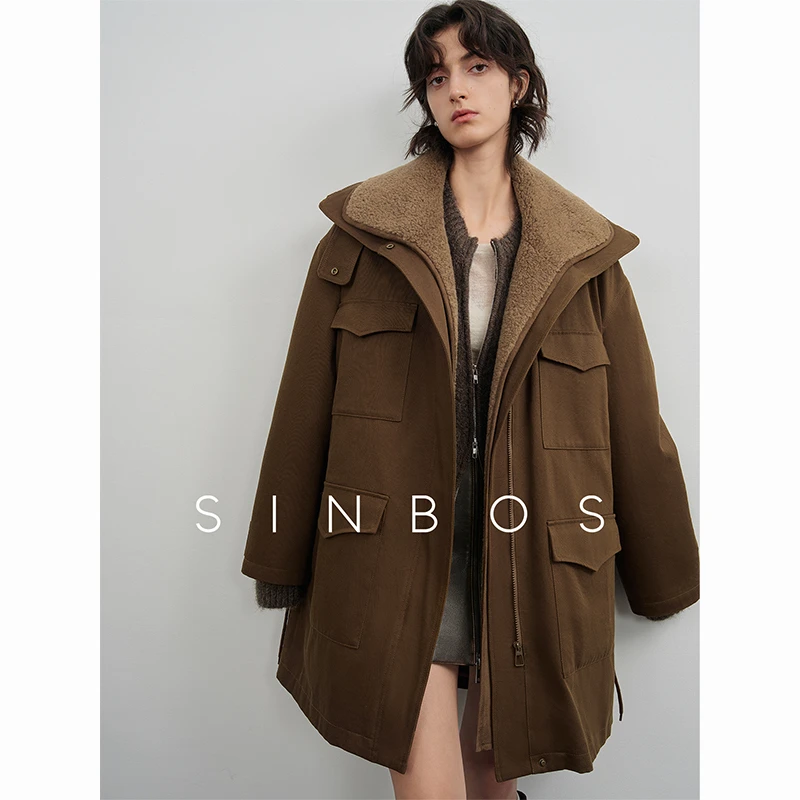 SINBOS留洋新生 美拉德派克服大衣女 可拆羊毛胆冬季加厚皮草外套