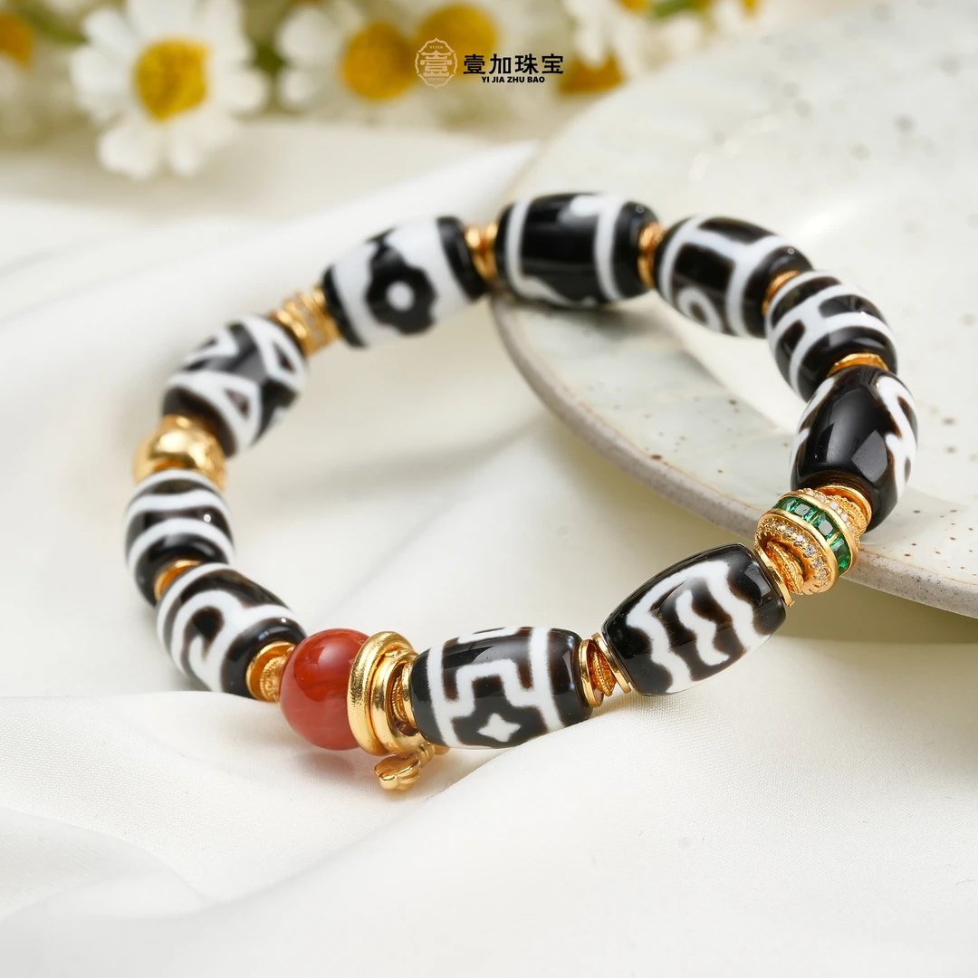 壹加师姐|手工设计黑白多宝玛瑙手串多样性发一6701h