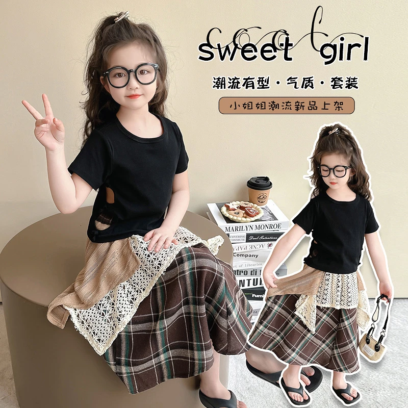 BEILUBEAR/蓓璐熊女童夏季2025新款休闲格子半身裙套裙轻便穿搭