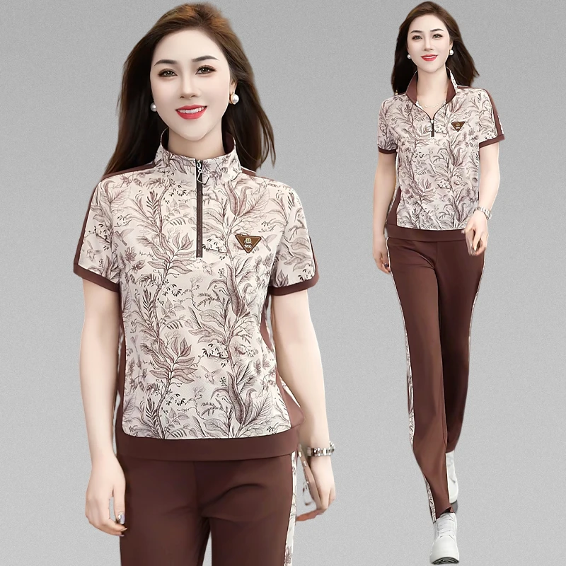 夏季运动服套装女2025新款年轻妈妈气质中年休闲女人味广场舞服装