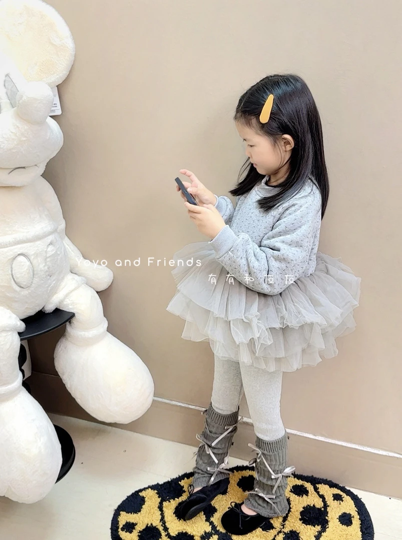 有有家·高品质儿童新款秋冬韩版加绒加厚网纱拼接裙子卫衣334