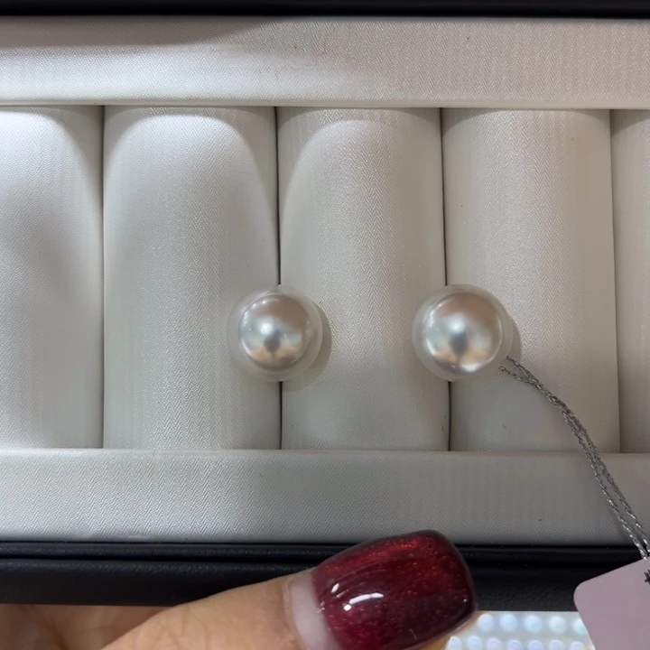 海水珍珠耳饰18K金镶嵌11-12mm