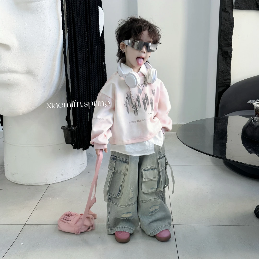 现货〃假两件韩版男童2025春季款洋气儿童卫衣POLO痞帅宽松M90250