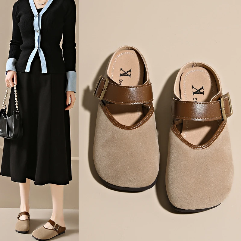 软底复古博肯单鞋女25夏季新款森系配裙子懒人一脚蹬包头半拖鞋