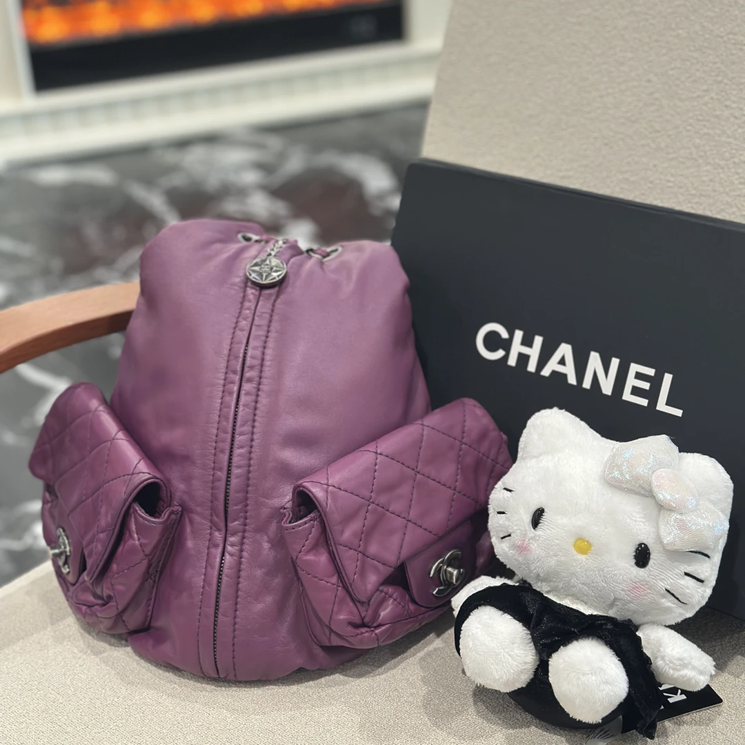95新 Chanel/香奈儿 YUMU中古/Chanel梦幻紫银标蛙口双肩包