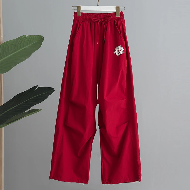 夏季新款广场舞裤子宽松显瘦直筒休闲裤阔腿伞兵裤简约健身速干裤