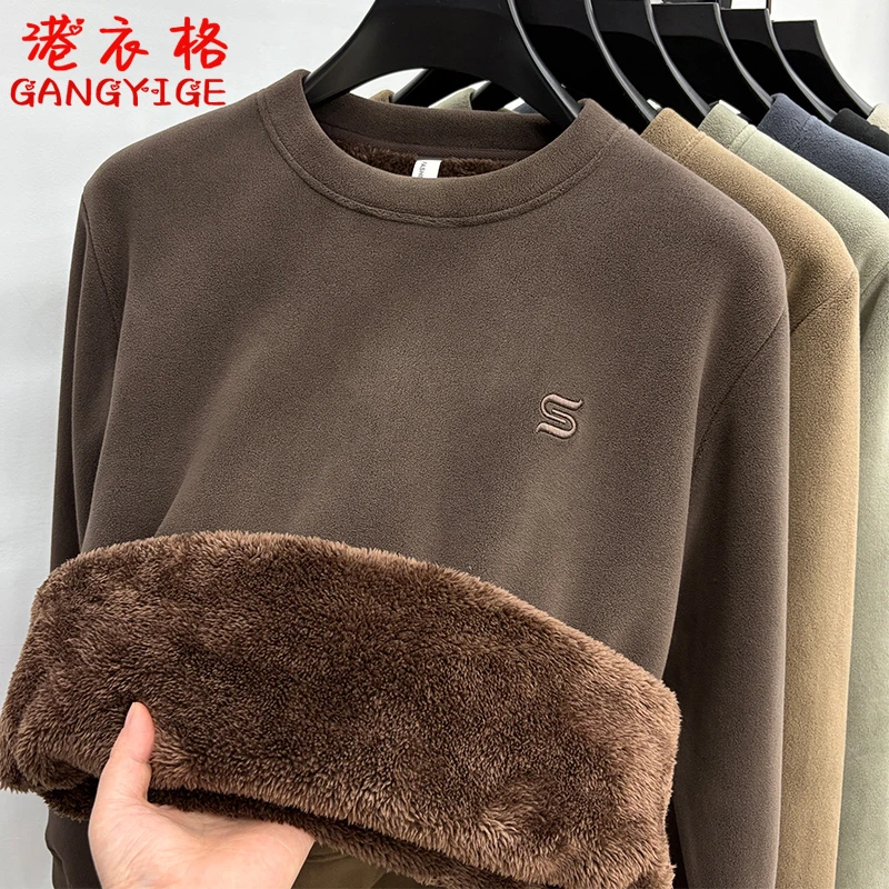 冬季特厚圆领奥粒绒卫衣男士新款加绒加厚保暖抓绒加绒加厚卫衣男